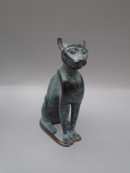 'Italica' green bronzed cat in original bag and box with leaflet 10cm tall - Image 4 of 4