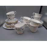Royal Doulton 'carnation' 6 cups, 5 saucers. Colclough cake plate, 6 side plates, 6 saucers, 2