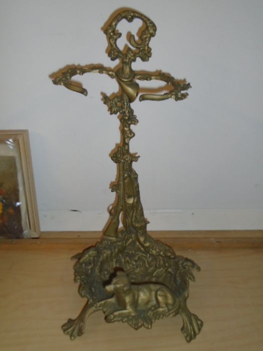 Antique brass hunting scene stick stand (chasse) 22" tall