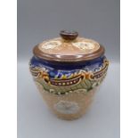 Doulton stoneware lidded pot, lid is cracked6" tall