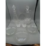 6 coke-cola glass dishes, decanter, claret jug, 2 cut glasses