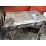 Antique Victorian pine side table with 2 drawers for restoration