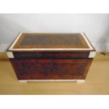 Burr walnut tea caddy with bone inlay, no liners