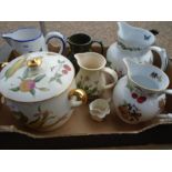 Collection of jugs including a Royal Worcester jug and tureen, evesham dish and jasperware dish