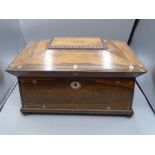 Large tea caddy with mother of pearl inlay detail and escutcheon, no interior