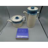 Wedgwood 'blue pacific' teapot and coffee pot and a boxed mini plate