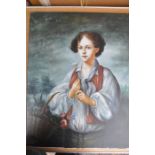 oil on canvas portrait of a boy with flower basket signed bottom right L. Williams unframed 51.5 x
