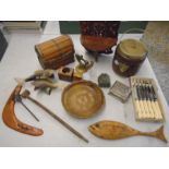 Treen collection including ice bucket plus trinket pots and pike