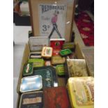 collection of mostly tobacco tins and Colmans tin plus a Redbreast print