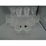 Crystal cut wine glasses, Edingburgh crystal brandy glasses, glass cocktail shaker, vase and a