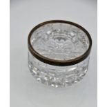 1977 Silver Jubilee pin dish, engraved cut glass dish with hallmarked silver rim, 8cm diameter