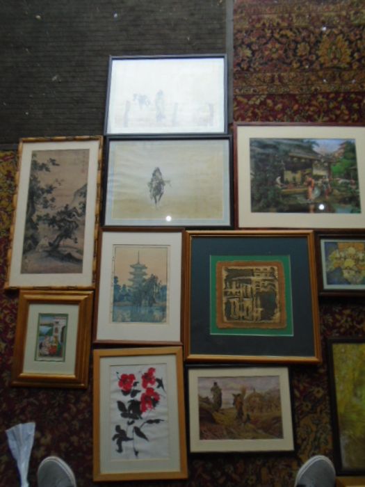 Oriental/ Apache style quantity of framed pictures to include prints, watercolours etc