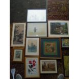 Oriental/ Apache style quantity of framed pictures to include prints, watercolours etc