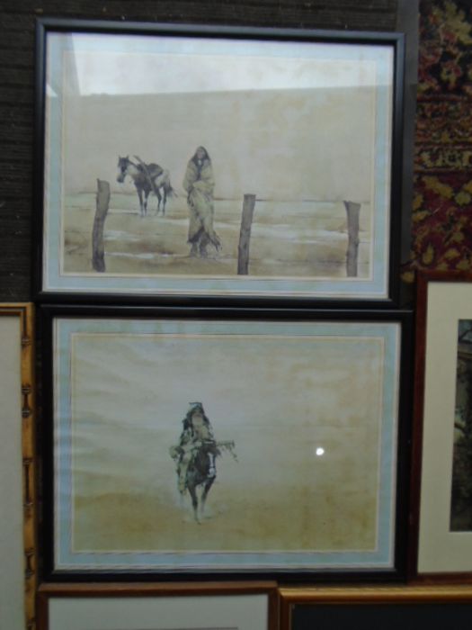 Oriental/ Apache style quantity of framed pictures to include prints, watercolours etc - Image 2 of 6