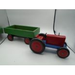 Wooden tractor and trailer, sturdy and well made in good condition