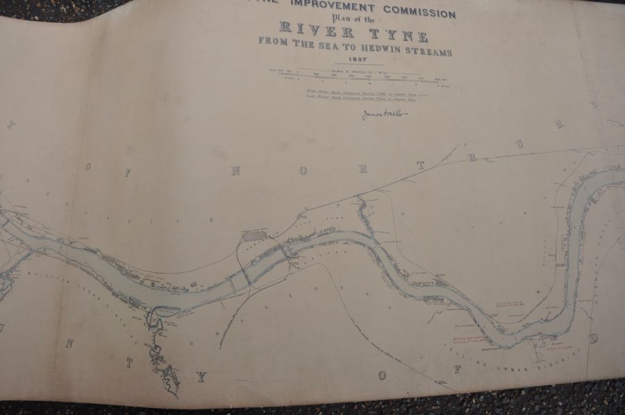 Vintage 6 inch (scale) map of the River Tyne 'wreck chart' dated 1907, very large map not under - Image 4 of 6