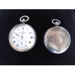 Two silver pocket watches - One "Acme Lever" H.Samuel Manchester , the other Hallmarked with glass