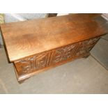 Vintage Oak Trunk with carved design to front 94 x 37 cm 47 cm tall