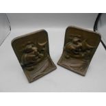 Pair of "Bronze" Ship Book Ends 11 cm wide 13 cm tall