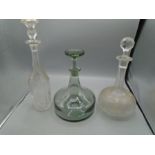 ships decanter, 2 other decanters and a box of glass ware to include champagne glasses and votive