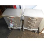 Pair of Silver 4 Drawer Bedside Chests 70cm tall , 48 cm wide 38 deep