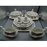 Johnson brothers part dinner service comprising 13 mugs, 4 side plates, 2 x terrines, serving