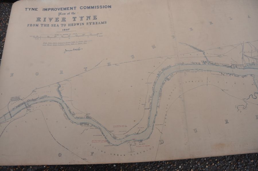 Vintage 6 inch (scale) map of the River Tyne 'wreck chart' dated 1907, very large map not under - Image 2 of 6