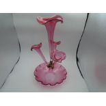 A vintage cranberry glass 4 branch Epergne 42cm approx. at highest point