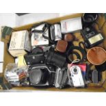 box of various camera's and equipment