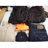 Levi 501 jeans, 2 fur coats, handbag, adidas football shirt, Teddy Smith coat etc