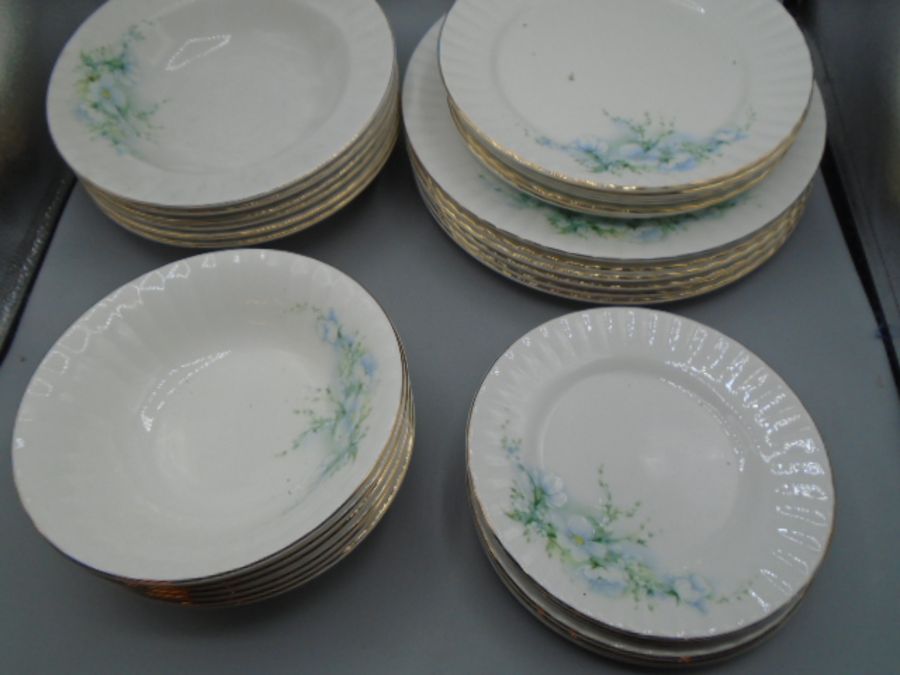 Royal Stafford part dinner service, white with flower design comprising of 6 dinner plates, 6 side - Image 3 of 6