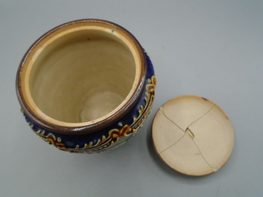 Doulton stoneware lidded pot, lid is cracked6" tall - Image 2 of 4