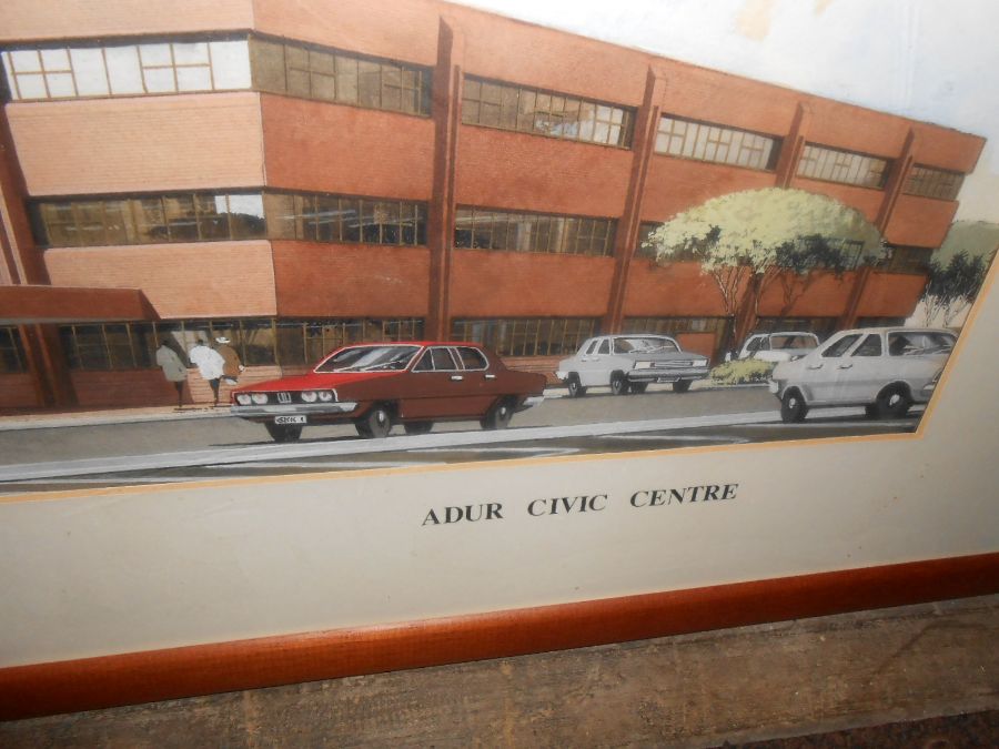 Adur Civic Centre Watercolour 26 x 11 inches - Image 2 of 2