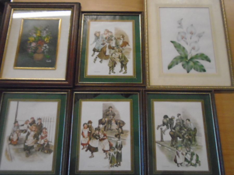 Oil on board of flowers in vase, set of 4 prints, a watercolour