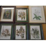 Oil on board of flowers in vase, set of 4 prints, a watercolour