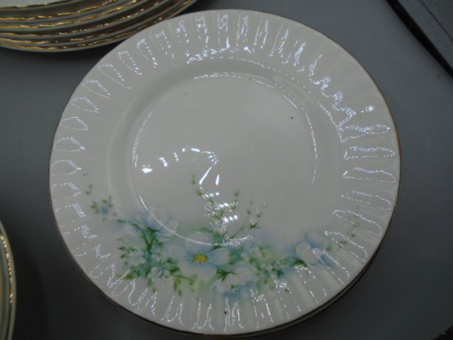 Royal Stafford part dinner service, white with flower design comprising of 6 dinner plates, 6 side - Image 4 of 6