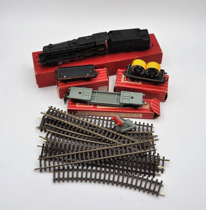 Hornby Dublo - A boxed Hornby Dublo Locomotive & Tender LMR 2225 with boxed low-sided wagon (D1)