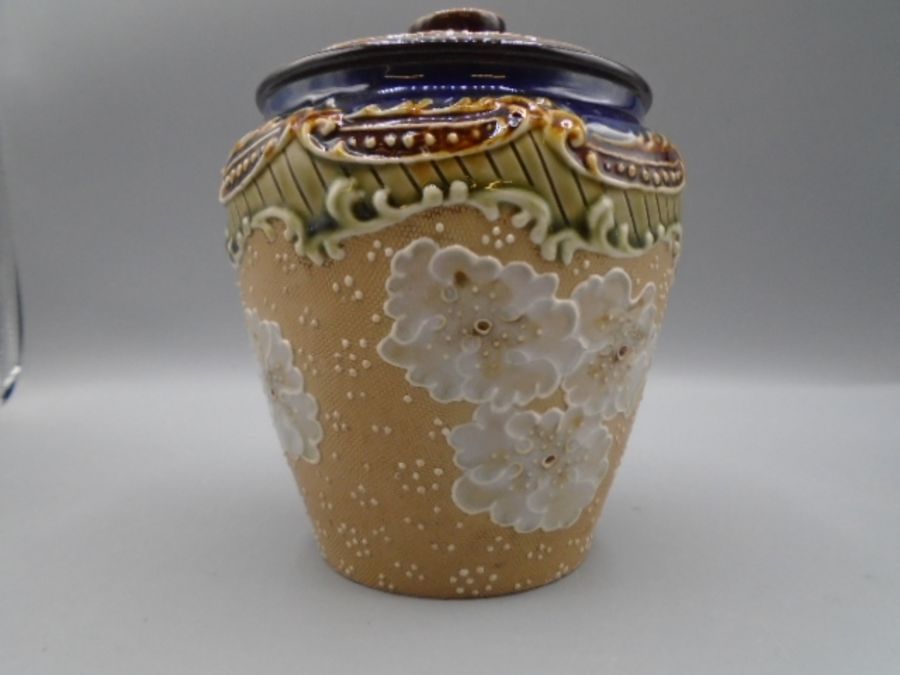 Doulton stoneware lidded pot, lid is cracked6" tall - Image 4 of 4