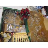 miscellaneous- glassware, posy, ceramic chickens, knife set etc