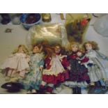 5 dolls and 2 boxed vintage teddies