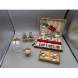 Silver plated cutlery and condiments