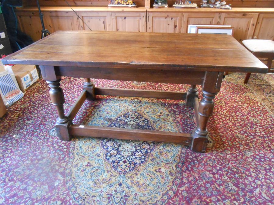Antique Oak plank top refectory table 68 x 35 inches 29 1/2 tall - Image 2 of 5
