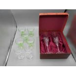 Pair of stemmed Doulton International Crystal glasses and 7 other glasses