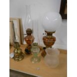 4 oil lamps (3 converted to electric) Copper/Brass