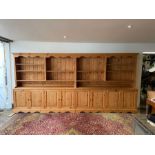 Large modern pine retail dresser 405cm long, 46cm deep, 198cm tall