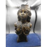 Bronzed French bust of lady, signed and dated on back H47cm approx