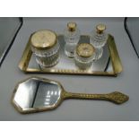 Glass dressing table set with mirrored tray and hand held mirror