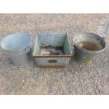 Galvanised planter and buckets