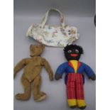 Vintage bear and golly, plus a 1950's bag These items are listed on the basis they are