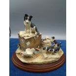 Border Fine Arts 'Out Of Harms Way' B0537 - Border Collie and puppies, approx 21.5cm long x 18cm